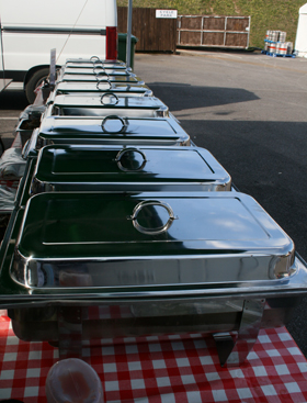 Hot food lined up and ready to eat is a beautiful thing!