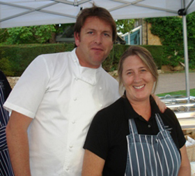 BBC Saturday Morning Kitchen TV Celebrity Chef James Martin working with Sue